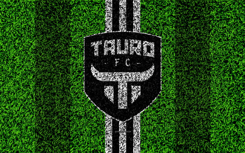 Tauro FC logo, football lawn, Panama football club, white black lines, grass texture, emblem, Panamanian Football League, Panama City, Panama, football, HD wallpaper