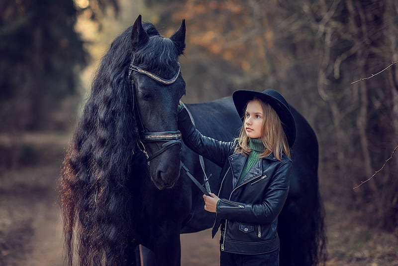graphy, Child, Depth Of Field, Girl, Hat, Horse, Leather Jacket, HD wallpaper
