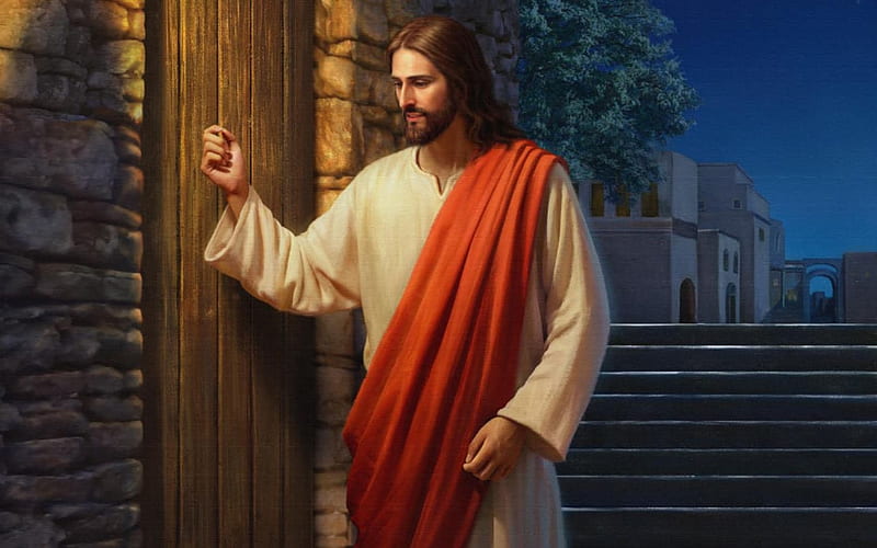 Jesus Knocking , knocking, Christ, door, Jesus, night, HD wallpaper