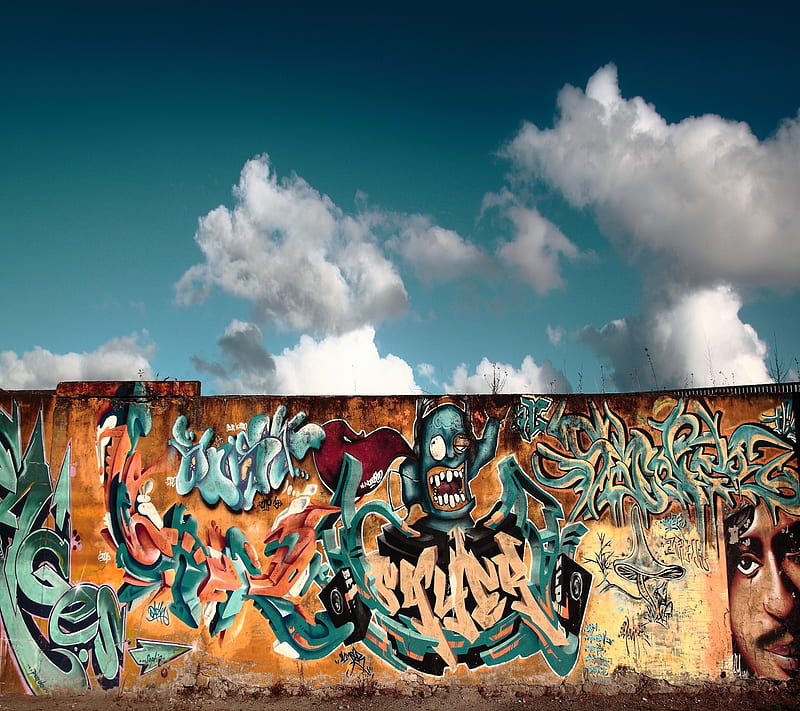 Art Sky, clouds, graffitti, HD wallpaper