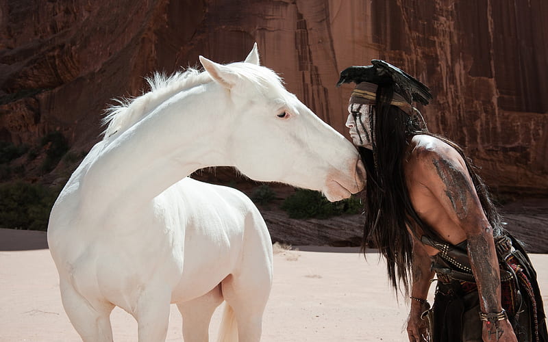 Johnny Depp, horse, movie, the lone ranger, tonto, white, HD wallpaper