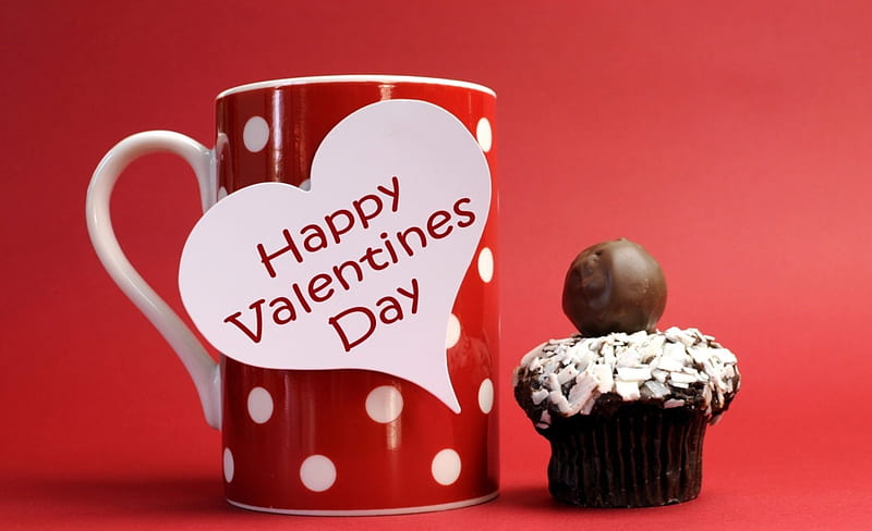 * Happy Valentines Day *, cake, love, Valentine, cup, sweet, HD wallpaper