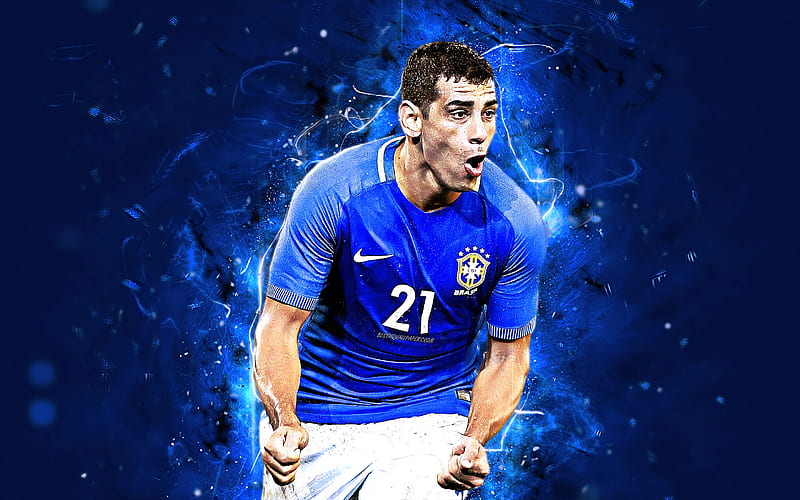 Diego Souza, blue uniform, Brazilian football team, soccer, Souza, footballers, neon lights, Brazil National Team, HD wallpaper