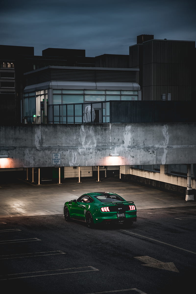 ford mustang, ford, car, green, sportscar, parking, HD phone wallpaper