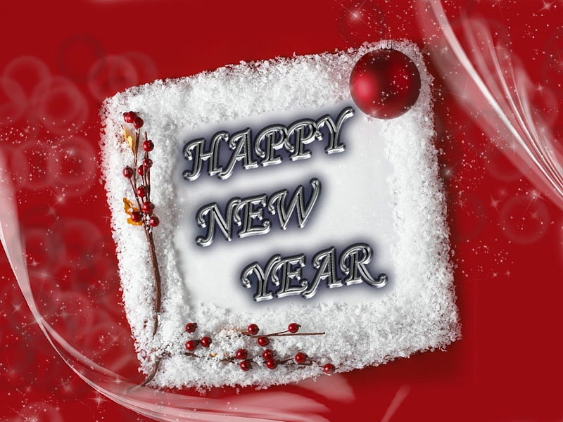 ✰.Festive New Year Day.✰, red, family, holidays, jolly, together, bonito, seasons, greetings, sweet, 2013, siempre, festive new year day, friends, lovely, fun, new year, cheer, winter, happy, balls, snow, berries, always, lover, white, scene, HD wallpaper