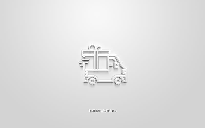 Delivery 3d icon, white background, 3d symbols, Delivery, creative 3d art, 3d icons, Delivery sign, Business 3d icons, HD wallpaper