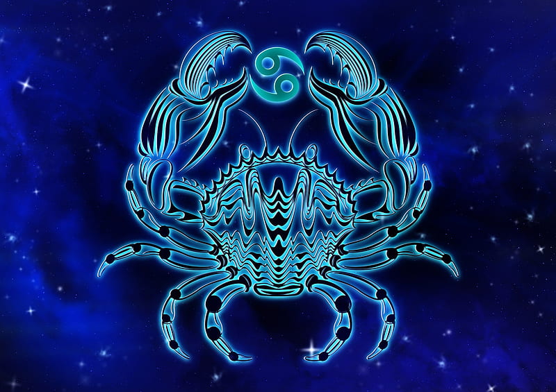 Zodiac ~ Cancer, blue, cancer, fantasy, moon, moon, zodiac, crab, HD wallpaper