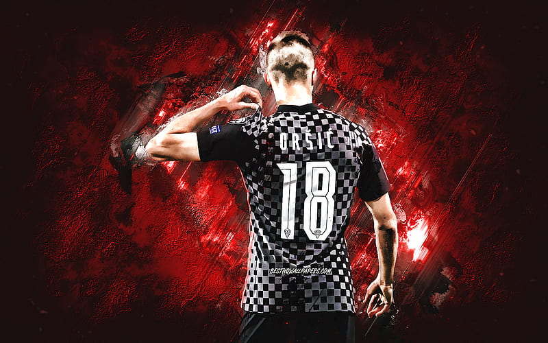 Mislav Orsic, Croatia national football team, Croatian footballer, portrait, red stone background, Croatia, football, HD wallpaper
