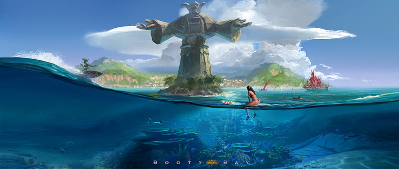 Warcraft, World Of Warcraft, Girl, Island, Sea, Surfboard, HD wallpaper