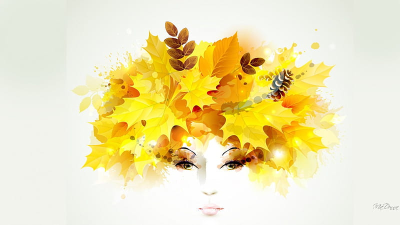 Beauties of Autumn, fall, art, autumn, bonito, woman, leaves, gold, face, lady, vector, HD wallpaper