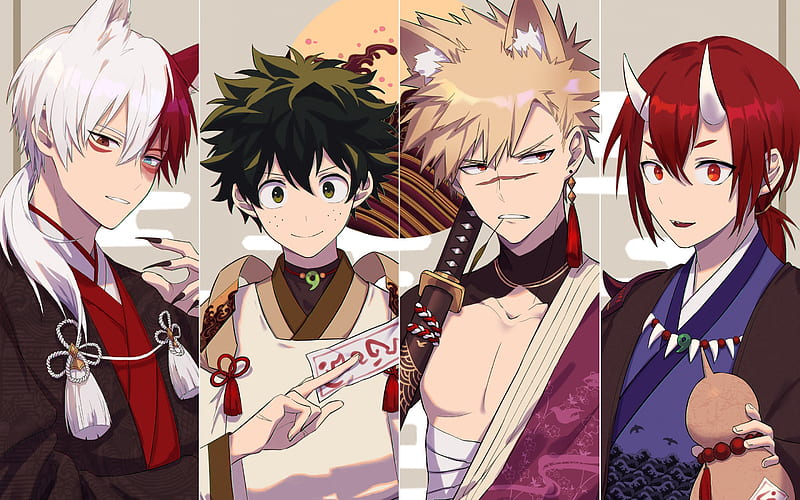 Boku No Hero Academia, art, all characters, Izuku Midoriya, Katsuki Bakugou, Ochako Uraraka, Tenya Iida, HD wallpaper