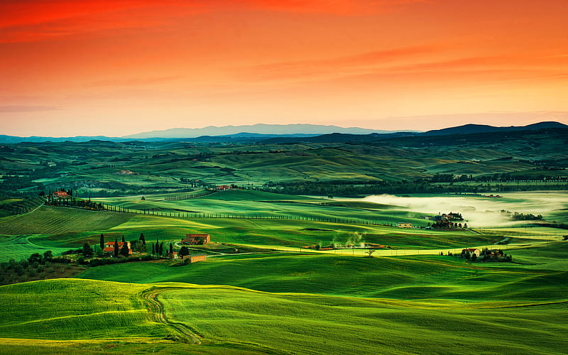 Tuscany sunset, meadows, beautiful nature, Italy, Europe, HD wallpaper