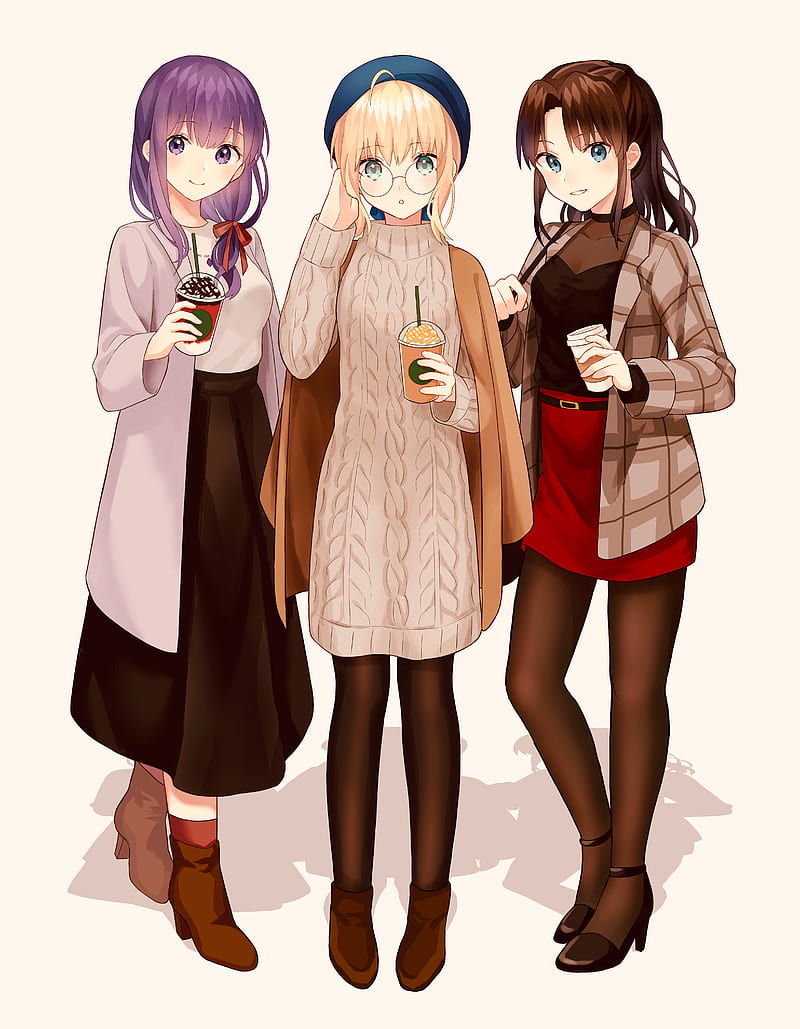 Anime girls Sakura Matou, Tohsaka Rin and Saber: pwallpapers Full HD  [Artist: 谷立@お仕事募集] - Fate series - Waifu Clan [anime pics & digital art]