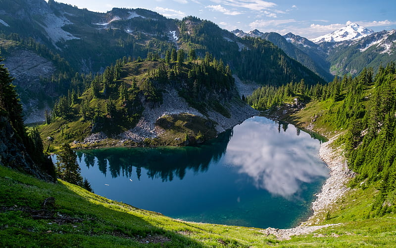 mountain lake, summer, mountain landscape, glacial lake, Glacier National Park, Montana, USA, HD wallpaper