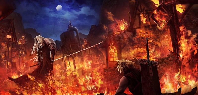 Soldier, In Flames, Video Game, Final Fantasy, VII, Shinra Electric Power Company, Cloud Strife, HD wallpaper