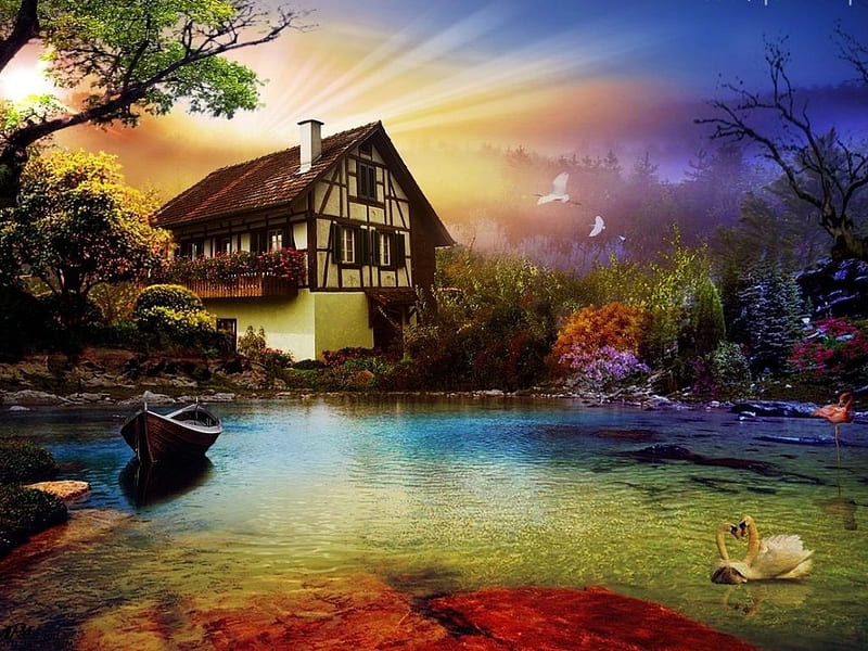 Beautiful Lake House HD wallpaper