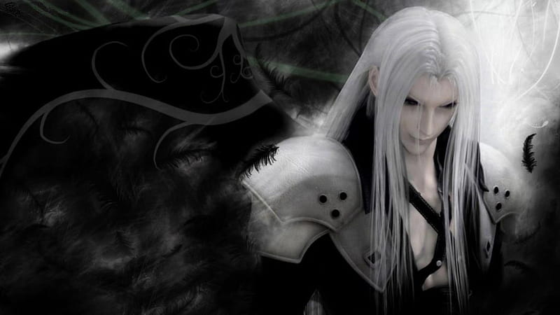 sephiroth, warrior, wings, feather, man, HD wallpaper