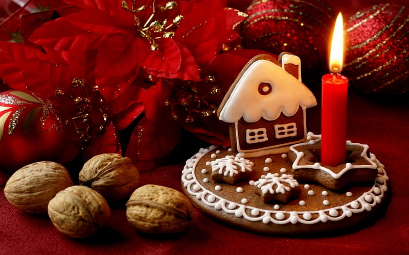 Christmas Gingerbread House Cookies and Nuts, Christmas, Cookies, House, Gingerbread, Nuts, HD wallpaper