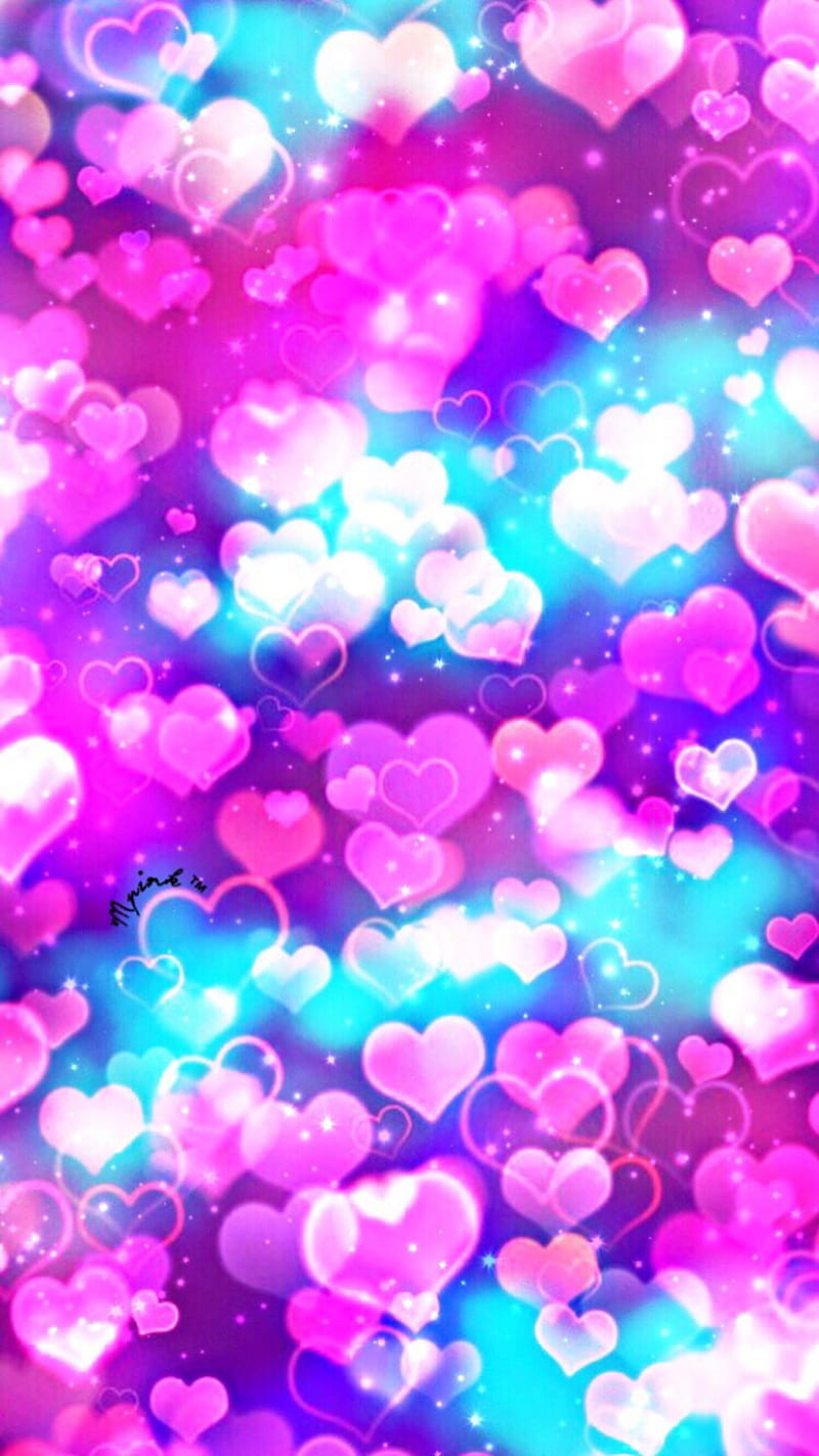 Glowing hearts, 3d, background, cute, he, love, neon, pink, themes, HD phone wallpaper