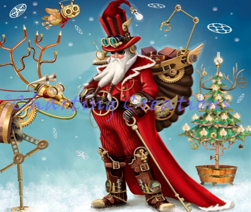 Steampunk Santa, Christmas, Steampunk, Abstract, Santa, Fantasy, HD wallpaper