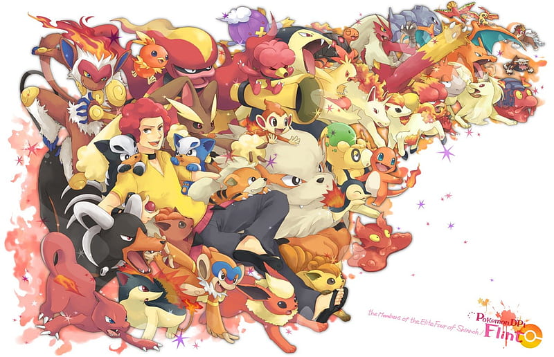 pokemon(fire types), fire, type, four, elite, pokemon, HD wallpaper