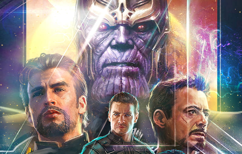 Thanos Iron Man Captain America Hawkeye In Avengers Infinity War Artwork, thanos, iron-man, captain-america, hawkeye, avengers-infinity-war, movies, artist, artwork, HD wallpaper