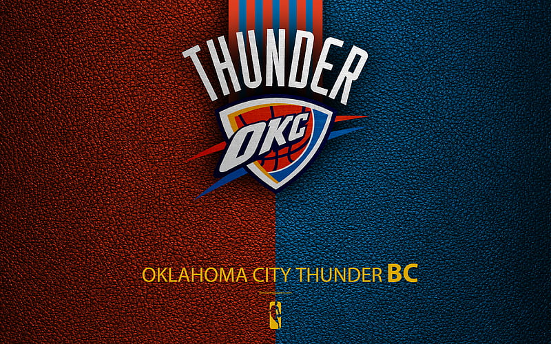 Oklahoma City Thunder logo, basketball club, NBA, basketball, emblem, leather texture, National Basketball Association, Oklahoma, USA, Northwest Division, Western Conference, HD wallpaper