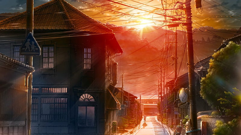 Aesthetic anime town, 0w0, calming, street, sunset, thanks, HD phone  wallpaper