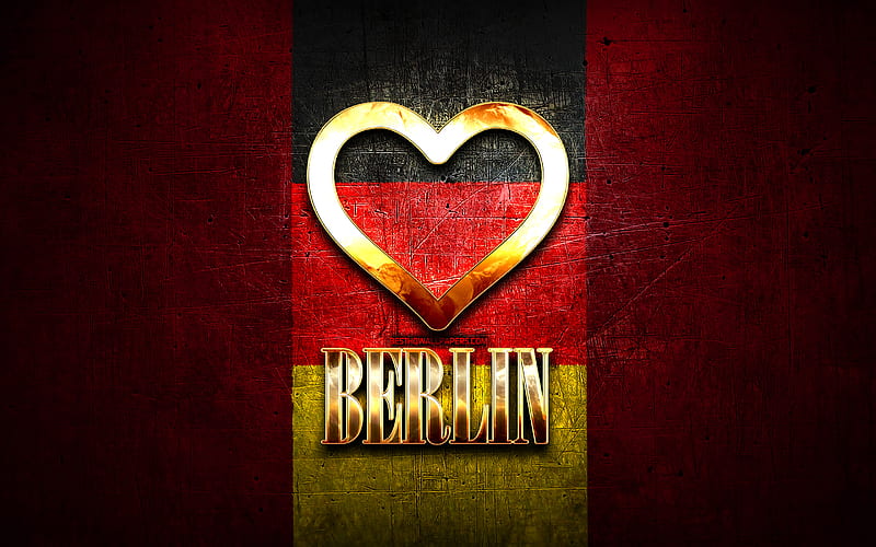I Love Berlin, german cities, golden inscription, Germany, golden heart ...