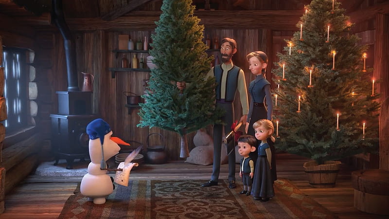 Olaf's Frozen Adventure (2017), family, movie, craciun, christmas, snowman, iarna, winter, tree, child, olafs frozen adventure, disney, HD wallpaper