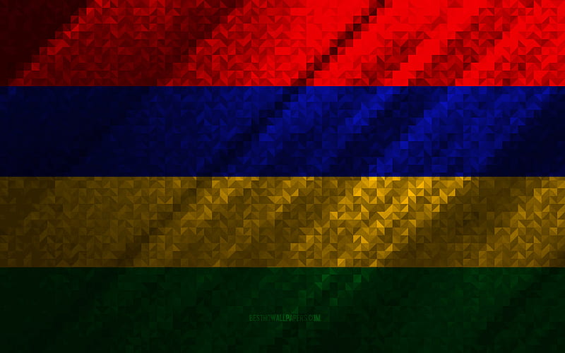 Flag of Mauritius, multicolored abstraction, Mauritius mosaic flag, Mauritius, mosaic art, Mauritius flag, HD wallpaper