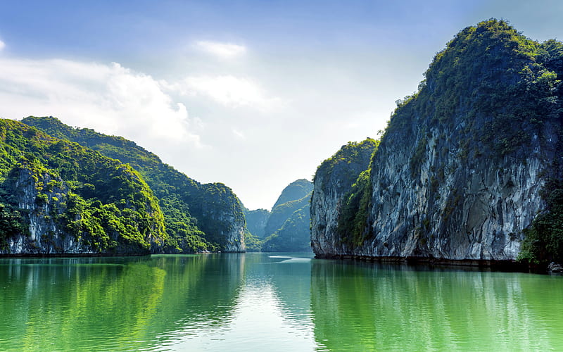 Vietnam, mountains, sea, bay, tropics, summer, HD wallpaper