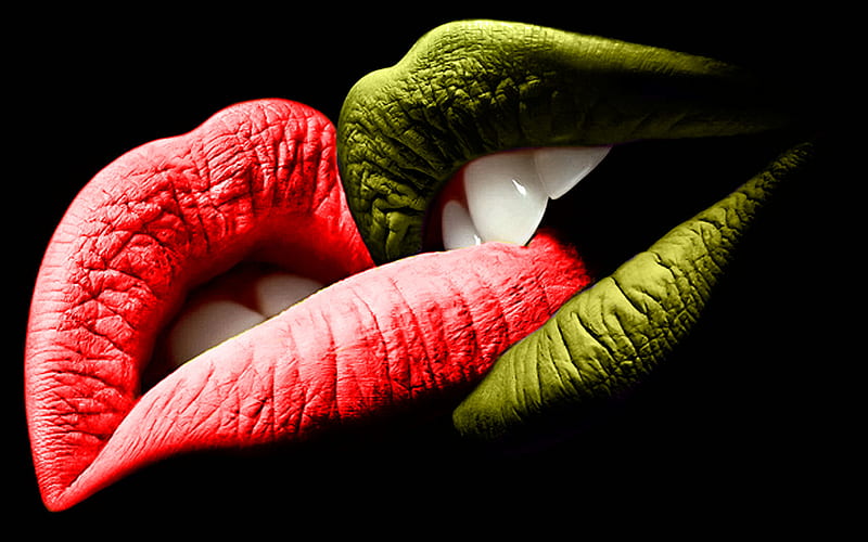 Lips Love Red Green Bite Black Kiss Hd Wallpaper Peakpx
