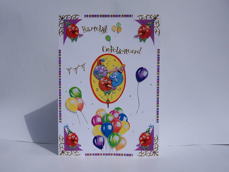 card for an feast , stickers, handmade card, different colours, balloons, HD wallpaper