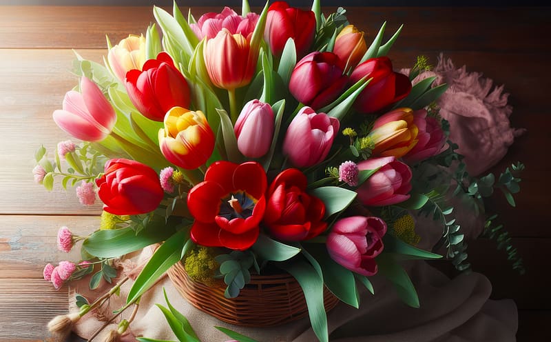 Spring Tulips Rustic Bouquet Background Ultra, Nature, Flowers, spring, bouquet, floral, design, easter, background, tulips, arrangement, rustic, redtulips, HD wallpaper