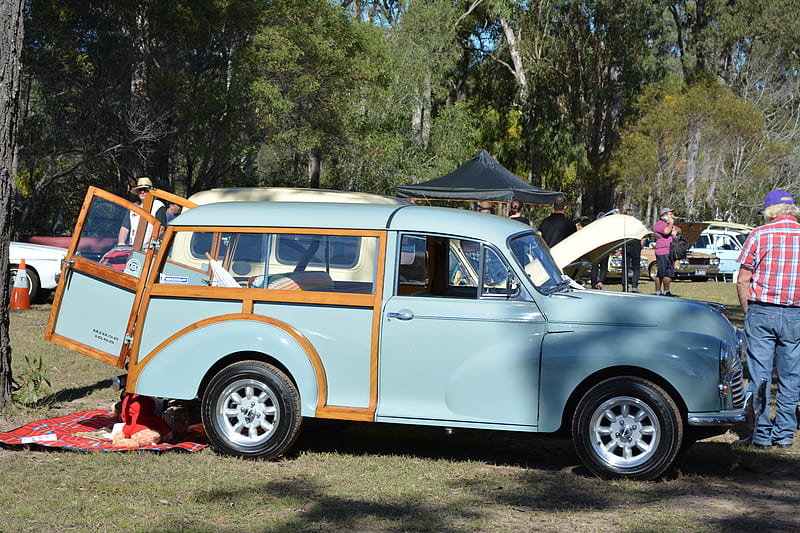 Morris Minor, Brisbane, car, Australia, grapht, blue, vintage, HD wallpaper