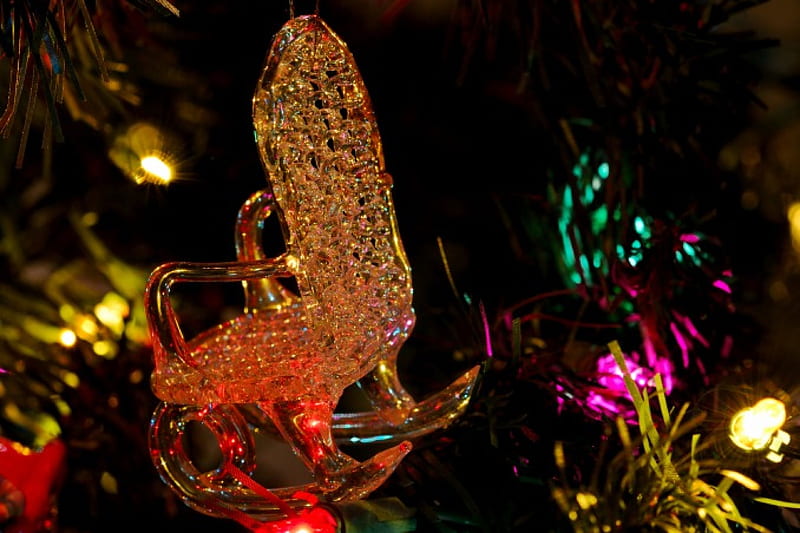 Christmas Ornaments, rocking chair, christmas macro, crystal, christmas graphy, HD wallpaper