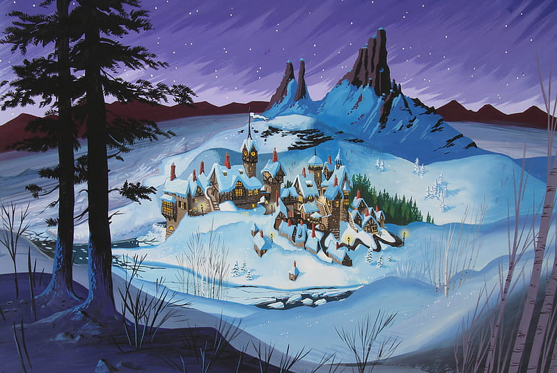 Santa's Village, santa, snow, houses, peaks, elves, north pole, HD wallpaper
