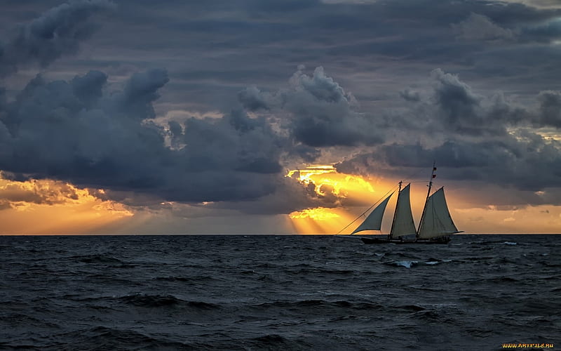 Seascape with Yacht, sailboat, clouds, yacht, sea, HD wallpaper