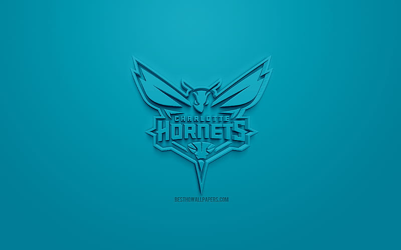 Charlotte Hornets, creative 3D logo, turquoise background, 3d emblem, American basketball club, NBA, Charlotte, North Carolina, USA, National Basketball Association, 3d art, basketball, 3d logo, HD wallpaper