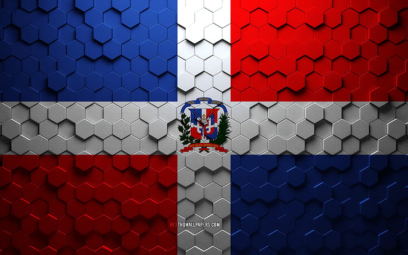 Flag of Dominican Republic, honeycomb art, Dominican Republic hexagons flag, Dominican Republic, 3d hexagons art, Dominican Republic flag, HD wallpaper