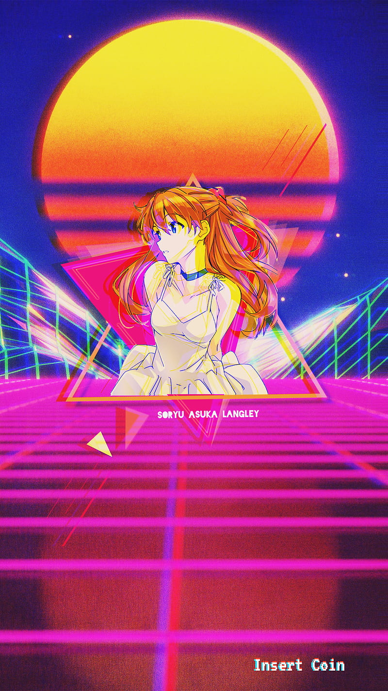 Asuka 80s, aesthetic, android, anime, evangelion, glitch, ipad, iphone, HD phone wallpaper