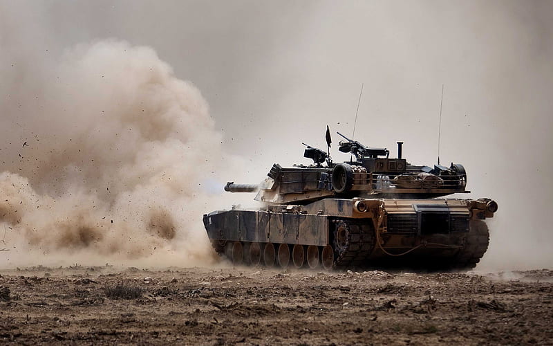 M1A1 Abrams USA, main battle tank, American tank, desert, moment of the shot, HD wallpaper