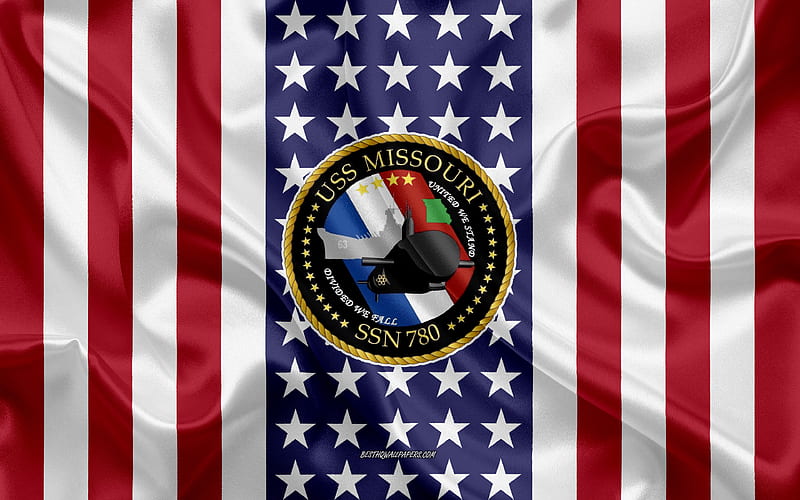 USS Missouri Emblem, SSN-780, American Flag, US Navy, USA, USS Missouri Badge, US warship, Emblem of the USS Missouri, HD wallpaper