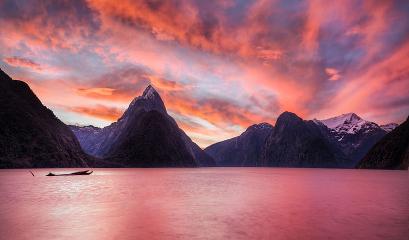 The Milky Pink Sea at Milford Sound New Zealand, HD wallpaper