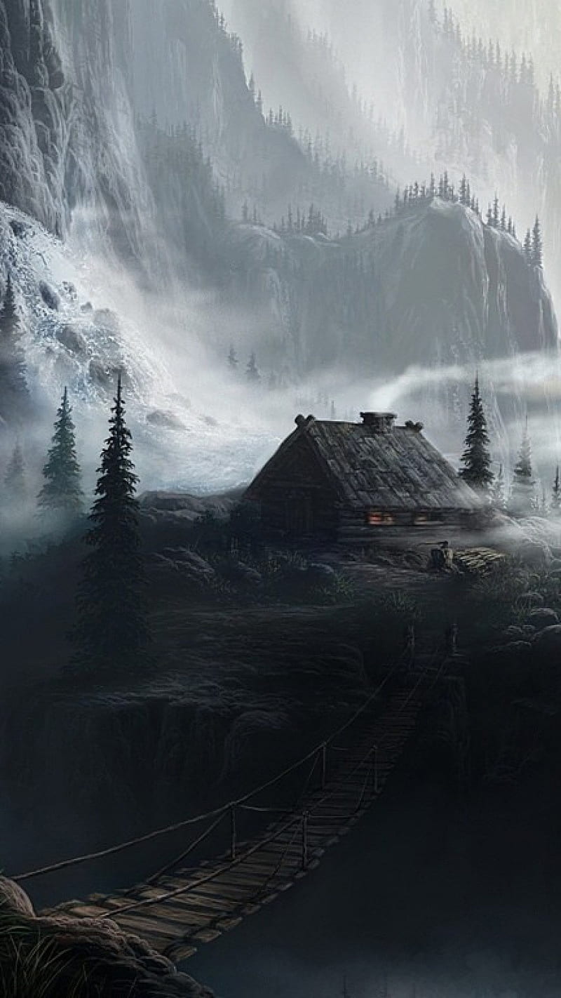 Log Cabin , log cabin, snow, mountain, art, HD phone wallpaper