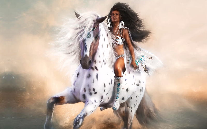 White Storm, Indian, beauty, Native American, Indigenous people, Woman, riding, horse, HD wallpaper