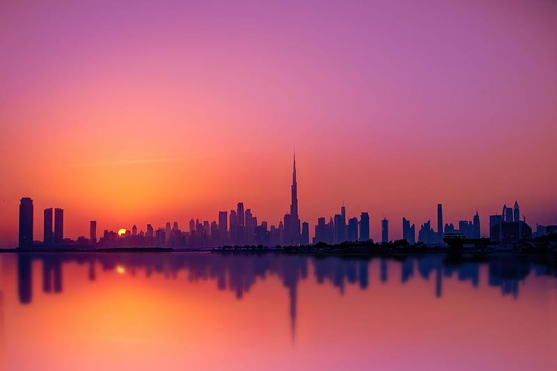 Dubai City Silhouette , dubai, world, silhouette, evening, city, HD wallpaper