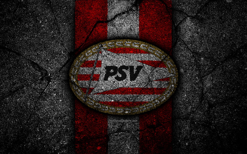 PSV Eindhoven FC, logo, Eredivisie, soccer, grunge, Holland, football club, PSV Eindhoven, asphalt texture, FC PSV, HD wallpaper