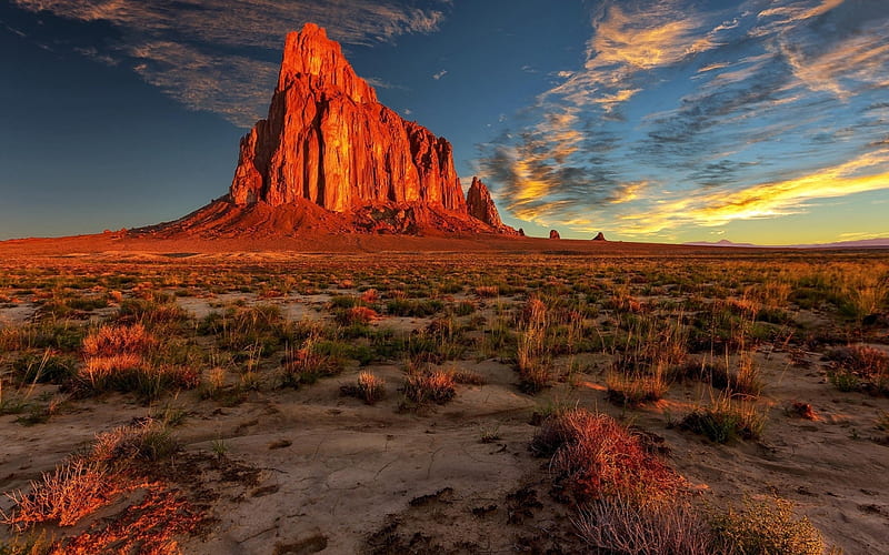 Desert Canyon, Grassy Rocks, New Mexico, mountain, sky, clouds, landscape, HD wallpaper